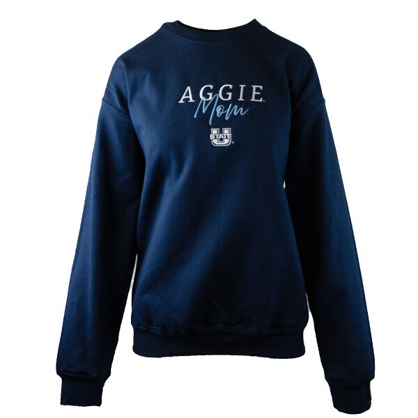 U-State Aggie Mom Embroidered Crew Sweatshirt navy blue